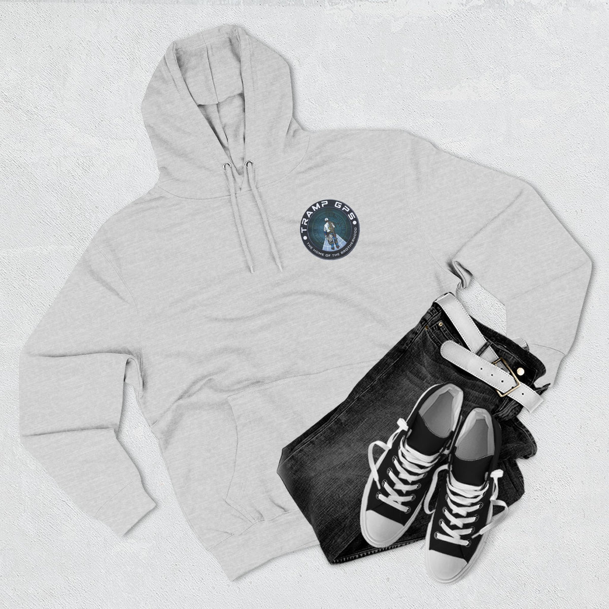Tramp GPS Hoodie — 'The Home of the Brotherhood' Travel & Adventure Pullover