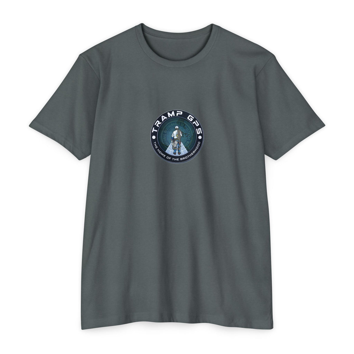 Tramp GPS Graphic T-Shirt — Retro Explorer Patch Design