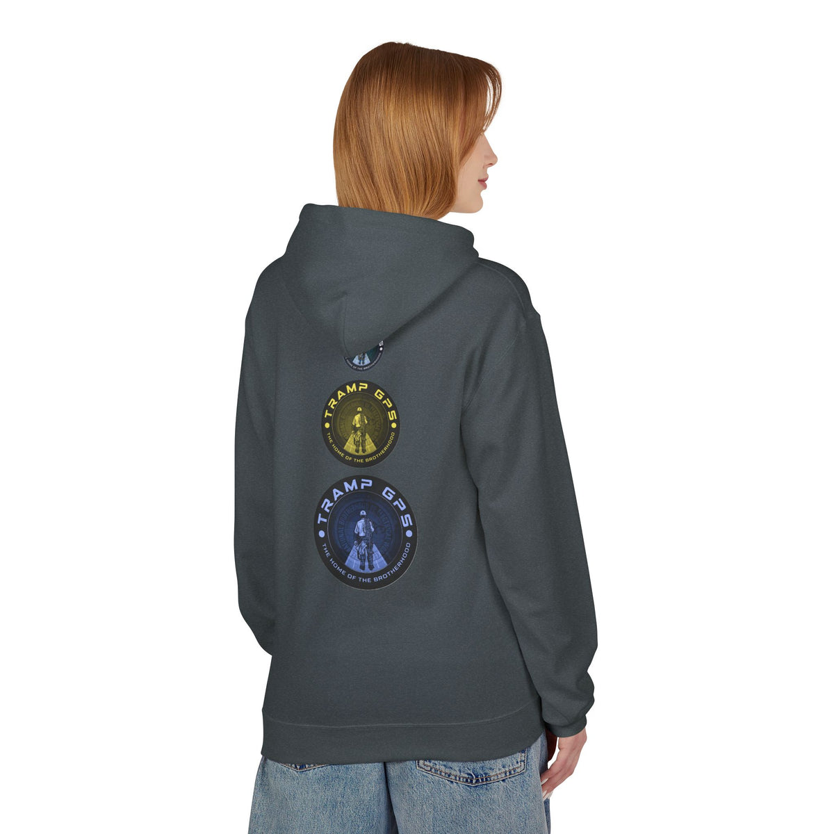 Tramp GPS Logo Hoodie — Retro Badge Graphic Pullover