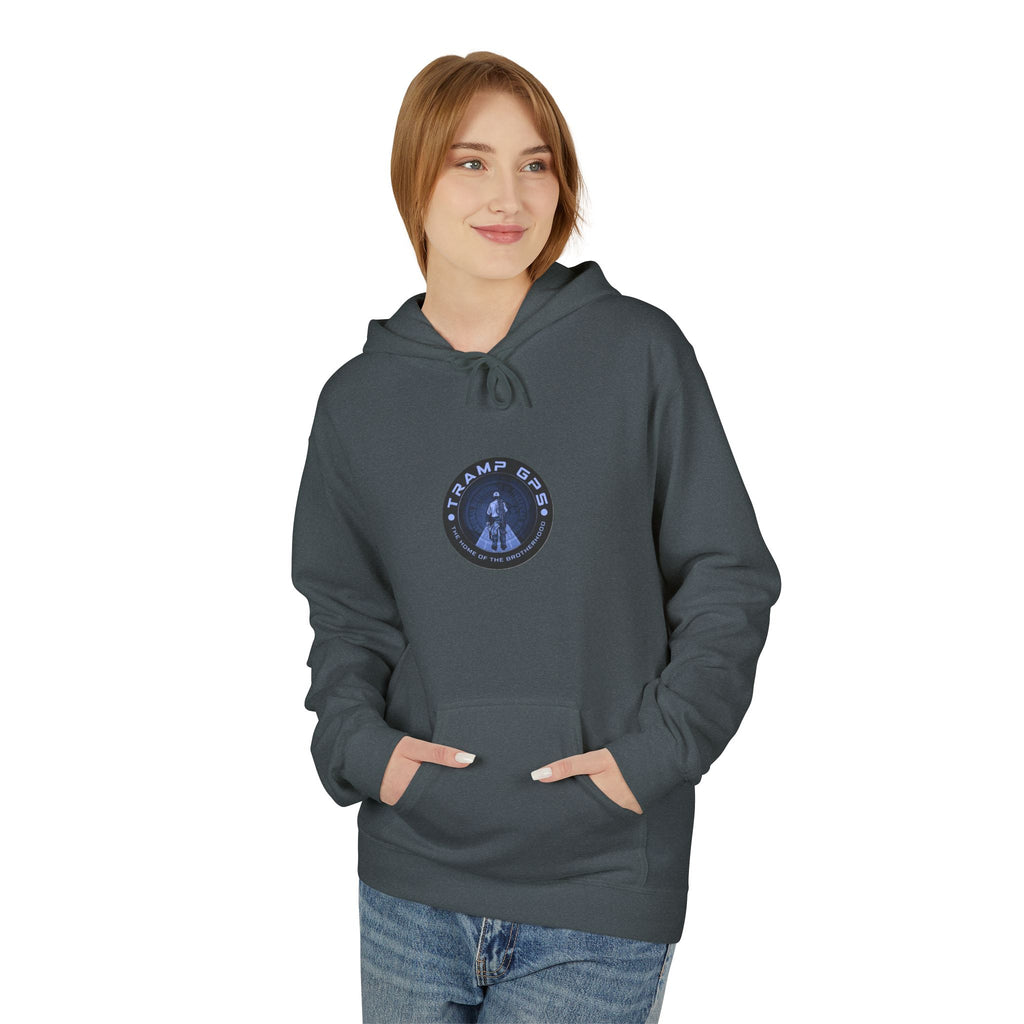 Tramp GPS Logo Hoodie — Retro Badge Graphic Pullover