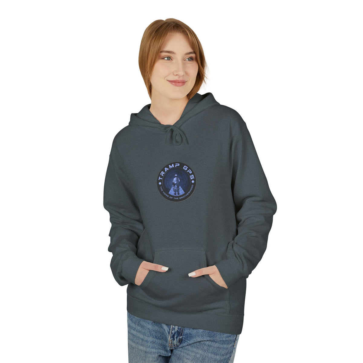 Tramp GPS Logo Hoodie — Retro Badge Graphic Pullover