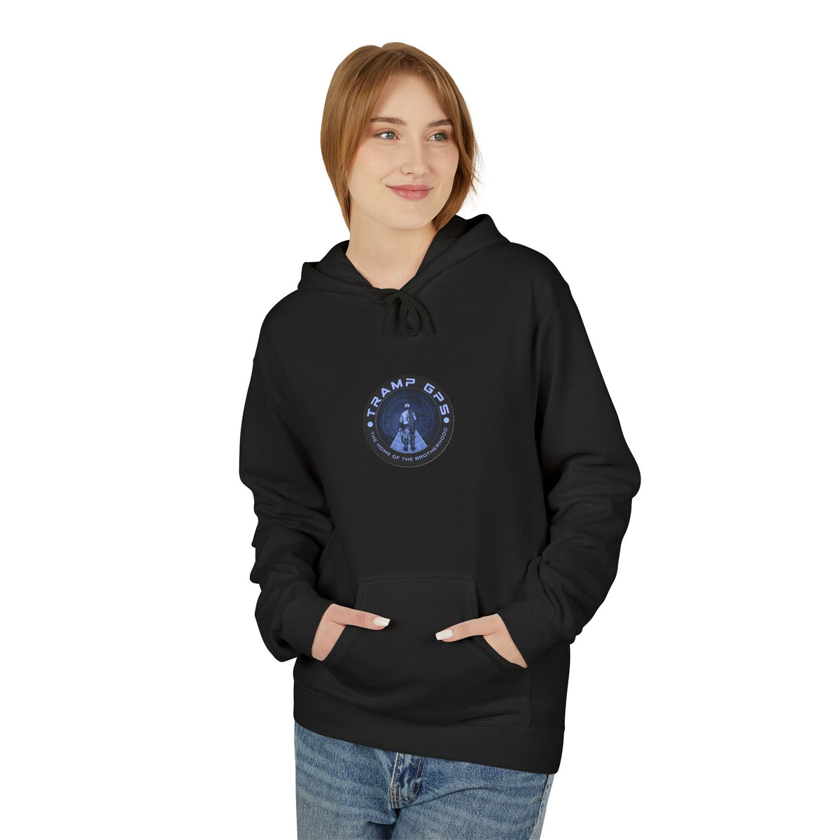 Tramp GPS Logo Hoodie — Retro Badge Graphic Pullover