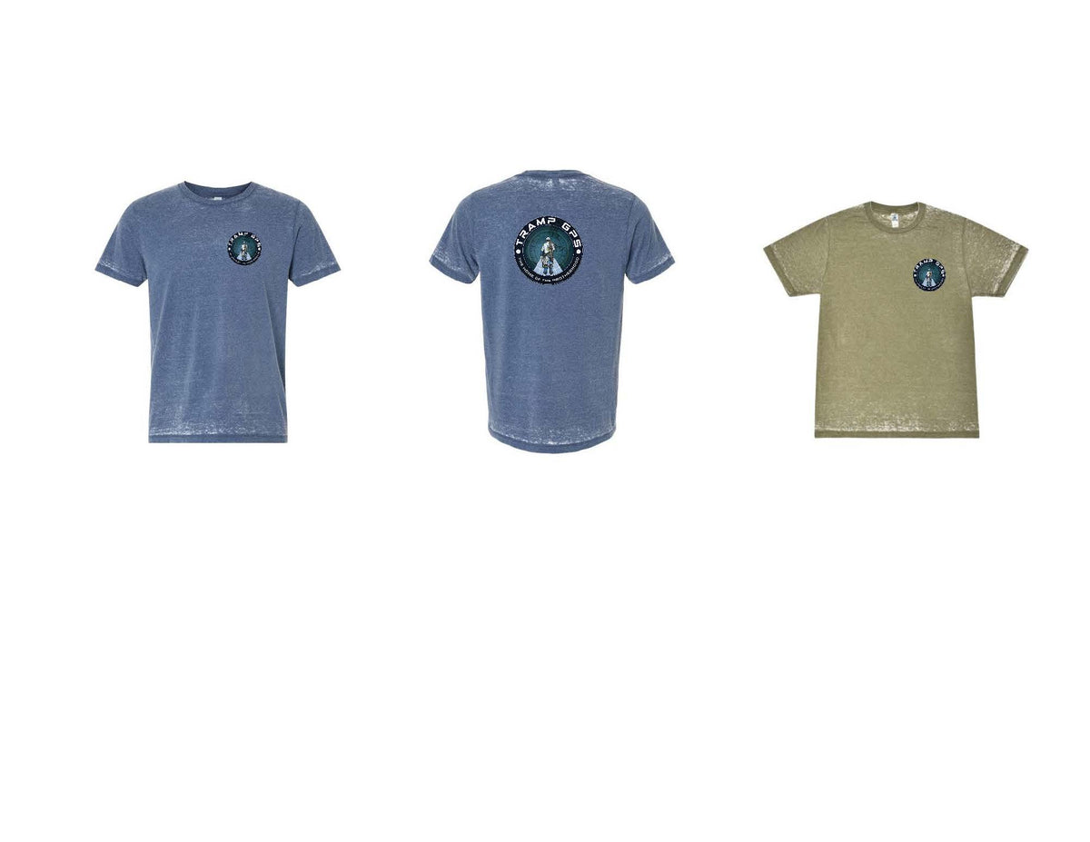Camp Ghost Forest T-Shirt — Olive Acid Wash Graphic Tee