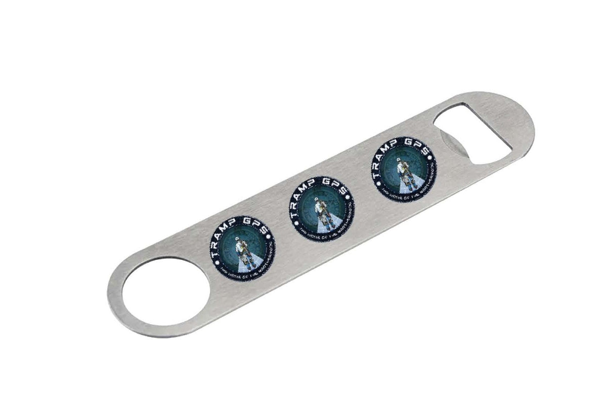 Metal Bottle Opener — Tramp GPS Logo Bar Opener (Retro Nautical Travel Vibe)