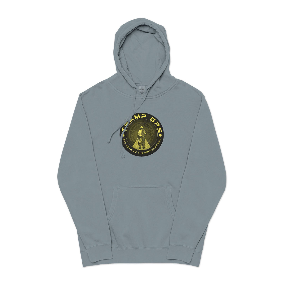 Tramp GPS Hoodie — Vintage Outdoor Badge Pullover