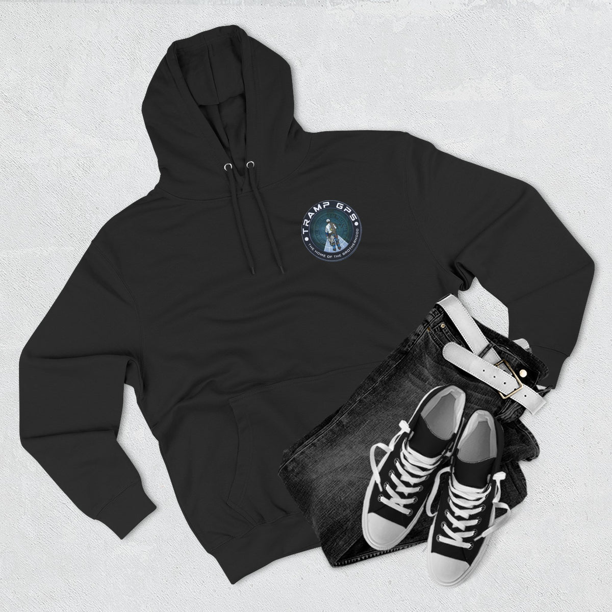 Tramp GPS Hoodie — 'The Home of the Brotherhood' Travel & Adventure Pullover