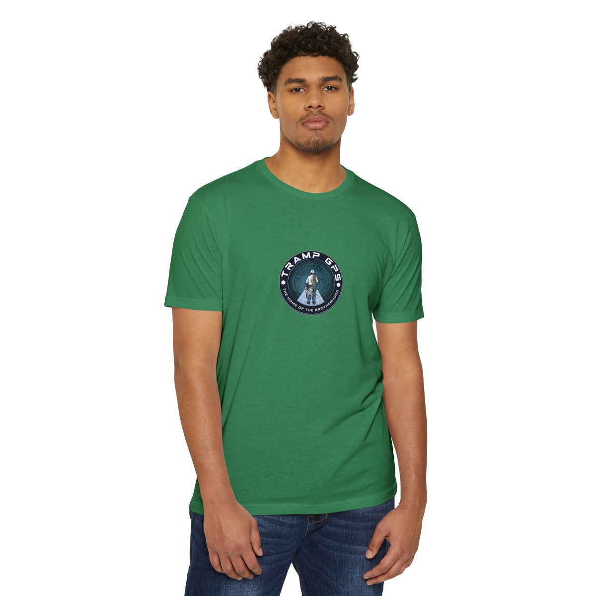 Tramp GPS Graphic T-Shirt — Retro Explorer Patch Design