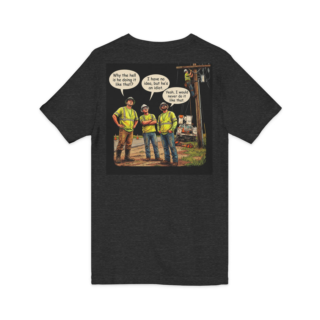 Funny Construction Worker Cartoon V-Neck T-Shirt