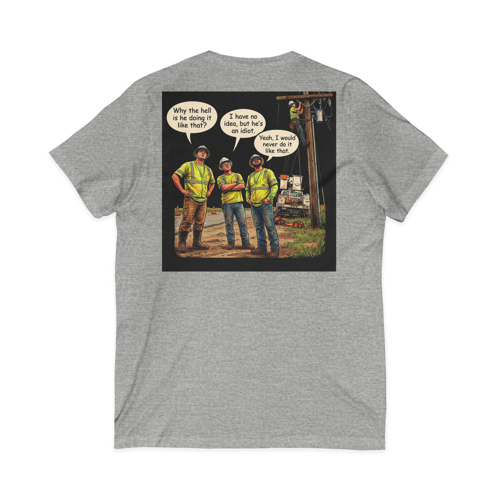 Funny Construction Worker Cartoon V-Neck T-Shirt