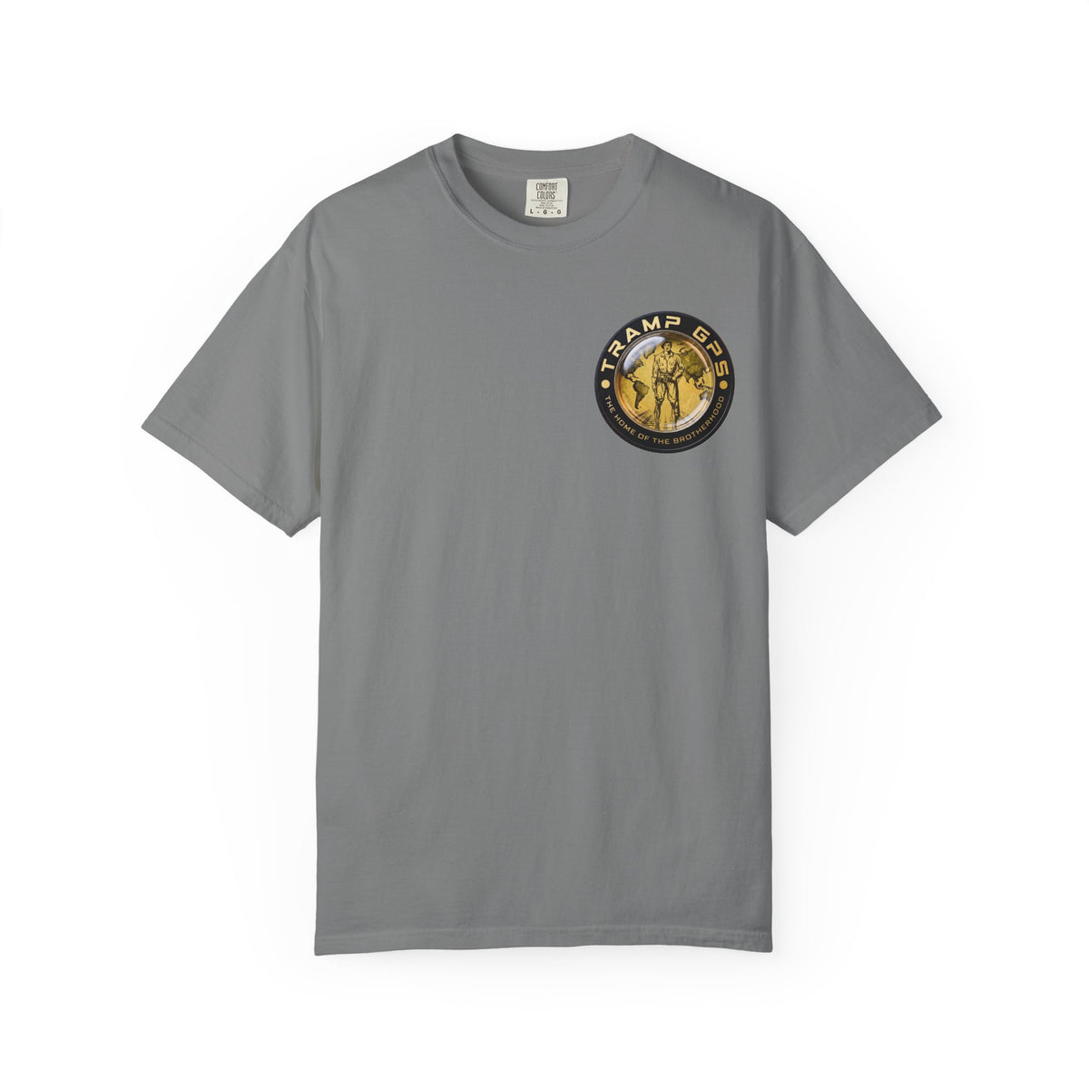 Tramp GPS Graphic T‑Shirt — "Tramp GPS: The Home of the Brotherhood"