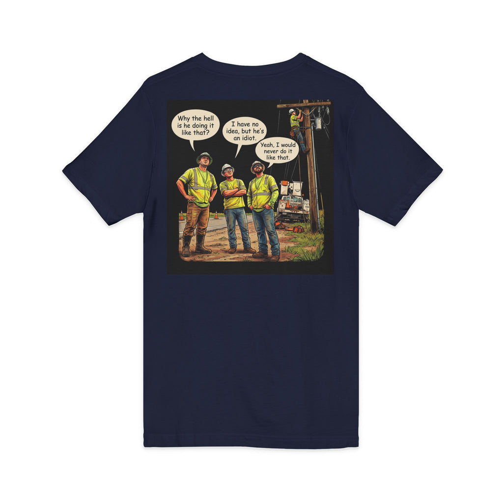 Funny Construction Worker Cartoon V-Neck T-Shirt