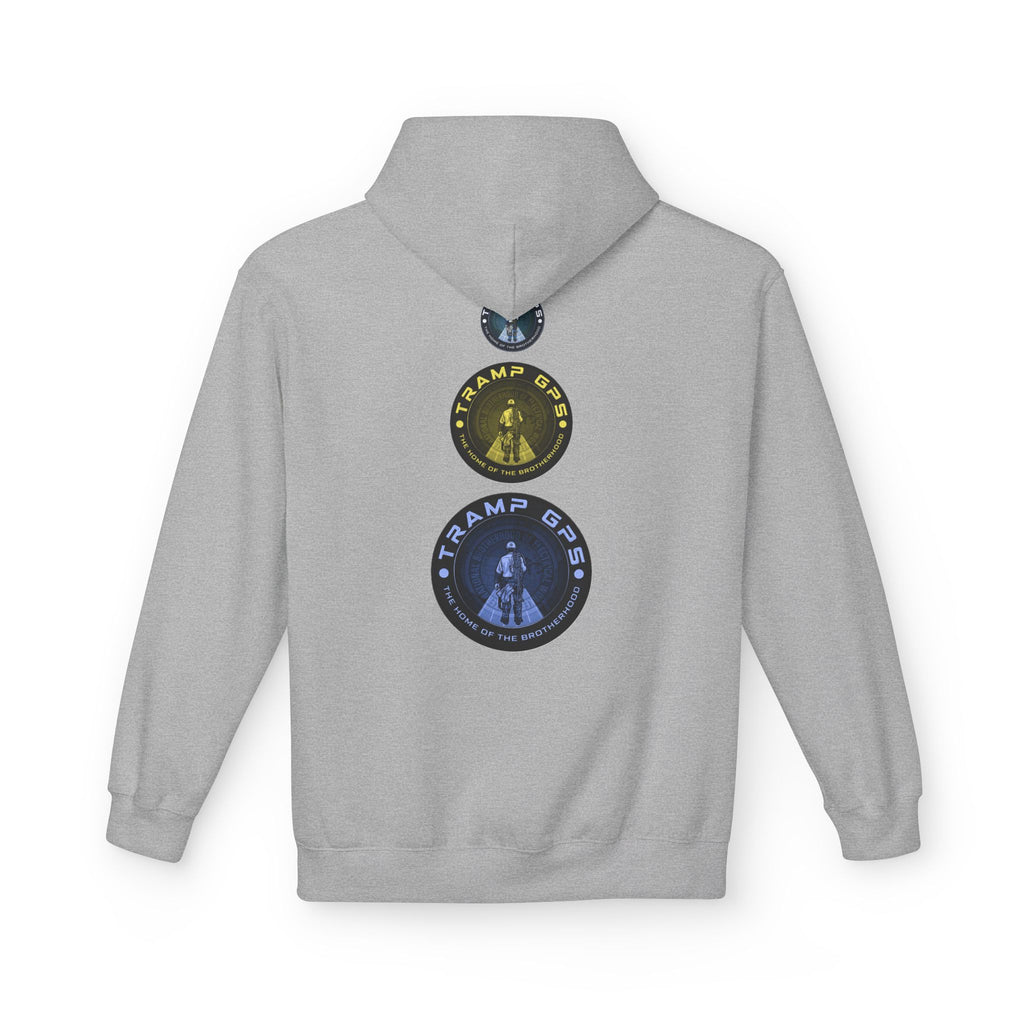 Tramp GPS Logo Hoodie — Retro Badge Graphic Pullover