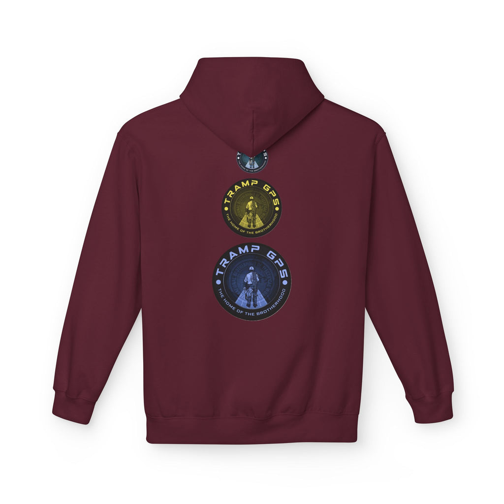 Tramp GPS Logo Hoodie — Retro Badge Graphic Pullover