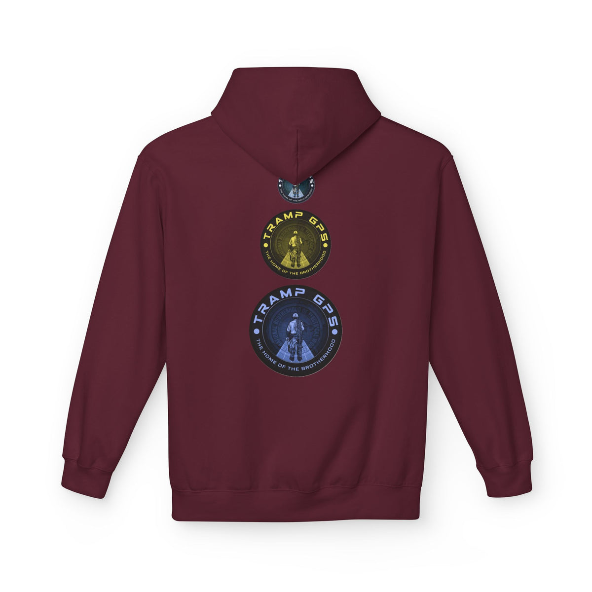 Tramp GPS Logo Hoodie — Retro Badge Graphic Pullover