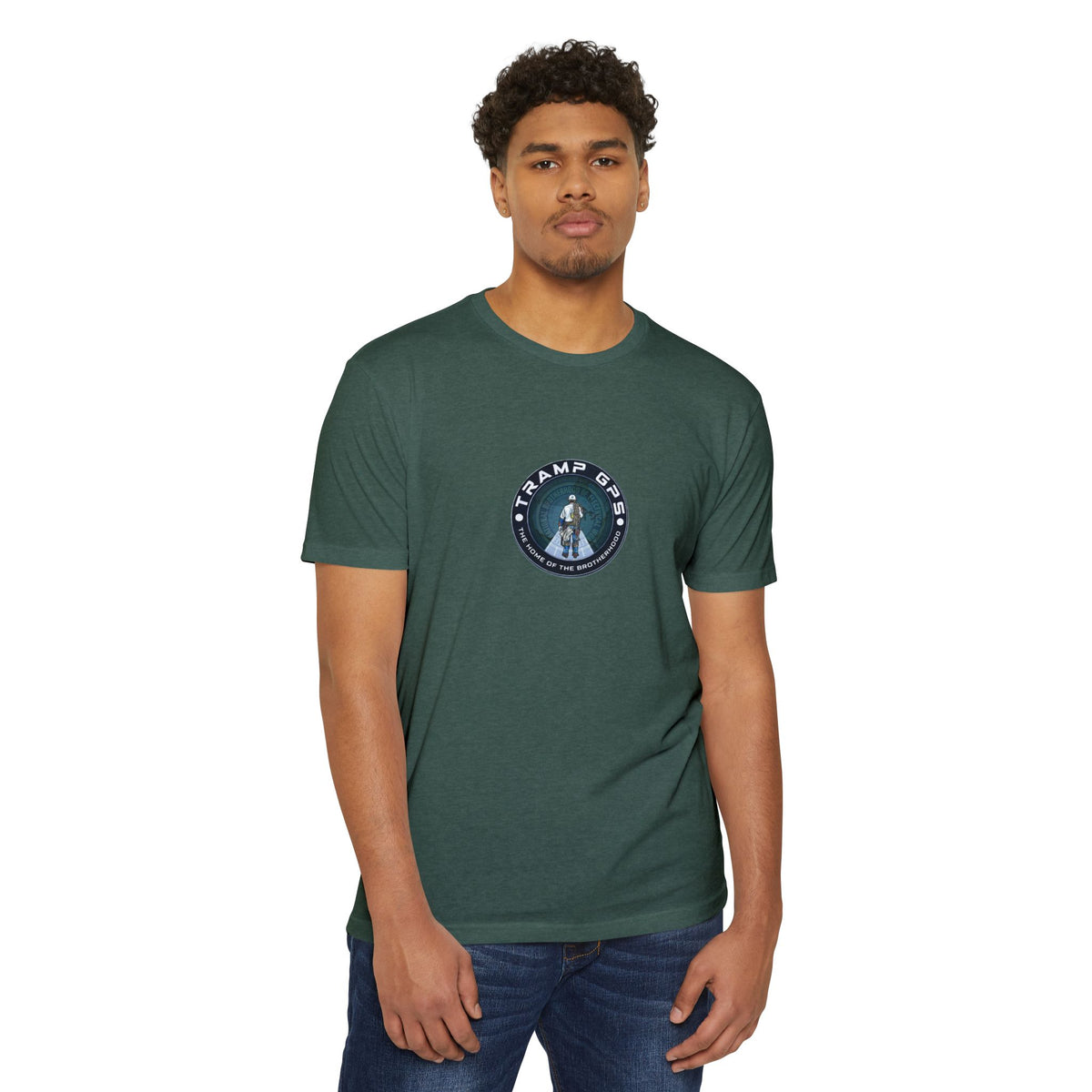 Tramp GPS Graphic T-Shirt — Retro Explorer Patch Design