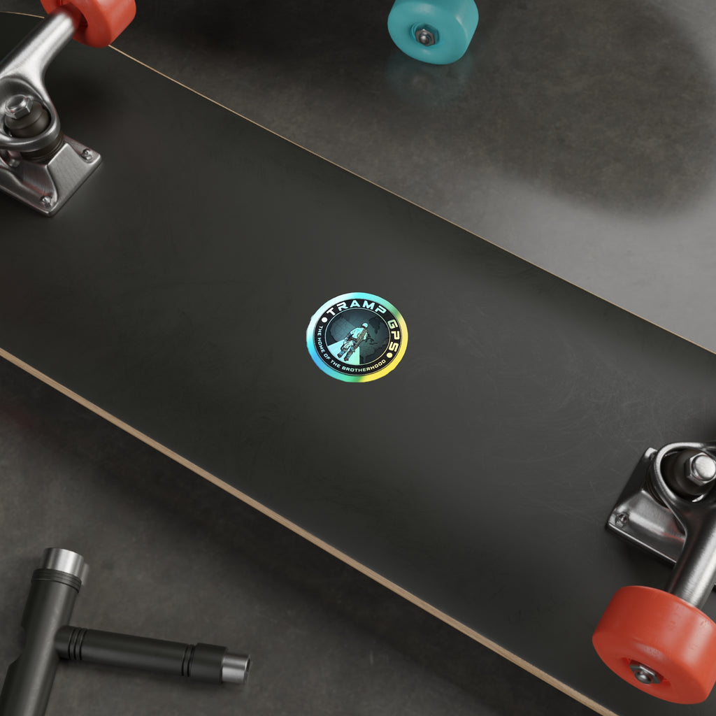 Holographic Die-Cut Sticker — “TRAMP GPS: The Home of the Brotherhood” Adventure Logo