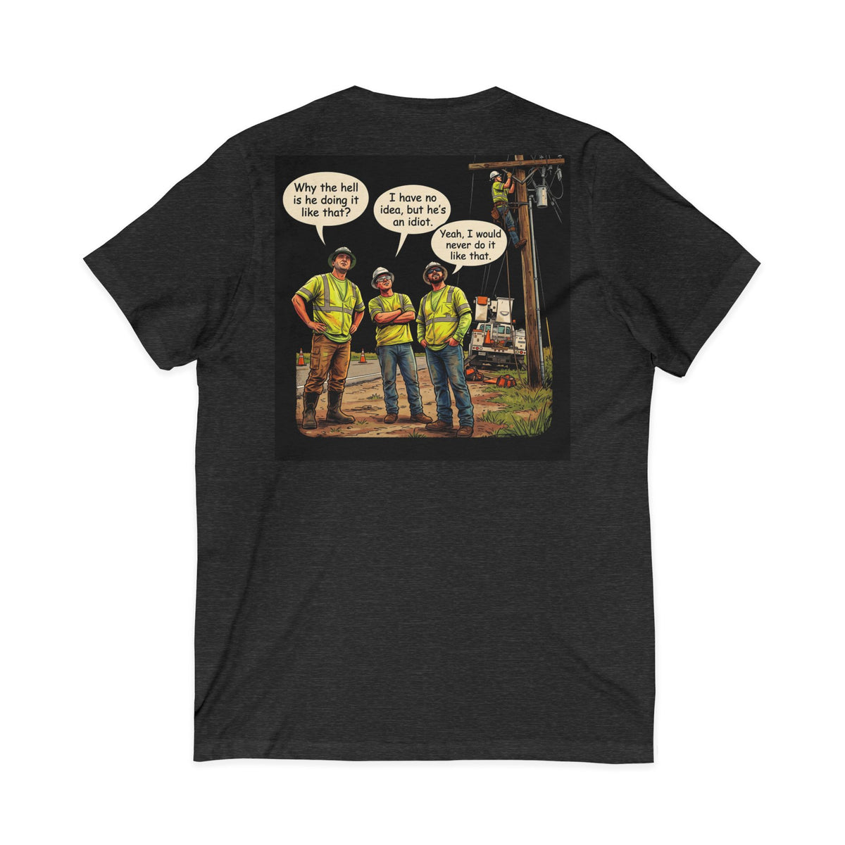 Funny Construction Worker Cartoon V-Neck T-Shirt