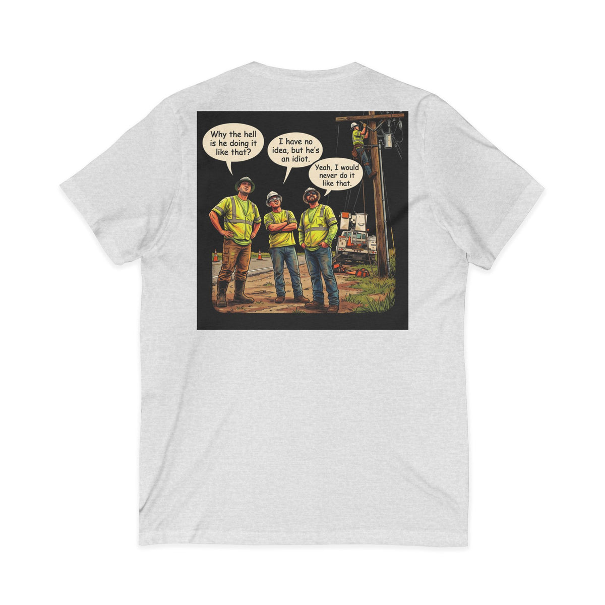 Funny Construction Worker Cartoon V-Neck T-Shirt