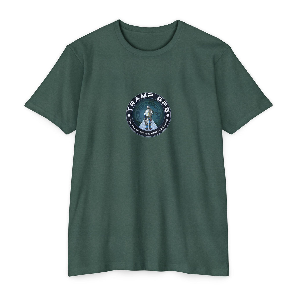 Tramp GPS Graphic T-Shirt — Retro Explorer Patch Design