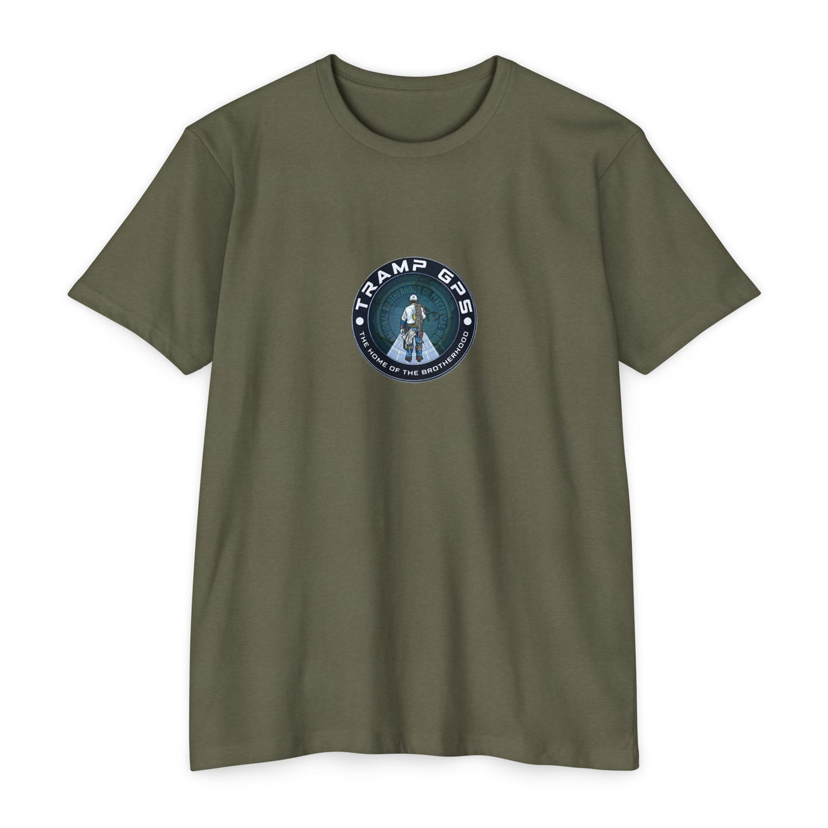 Tramp GPS Graphic T-Shirt — Retro Explorer Patch Design