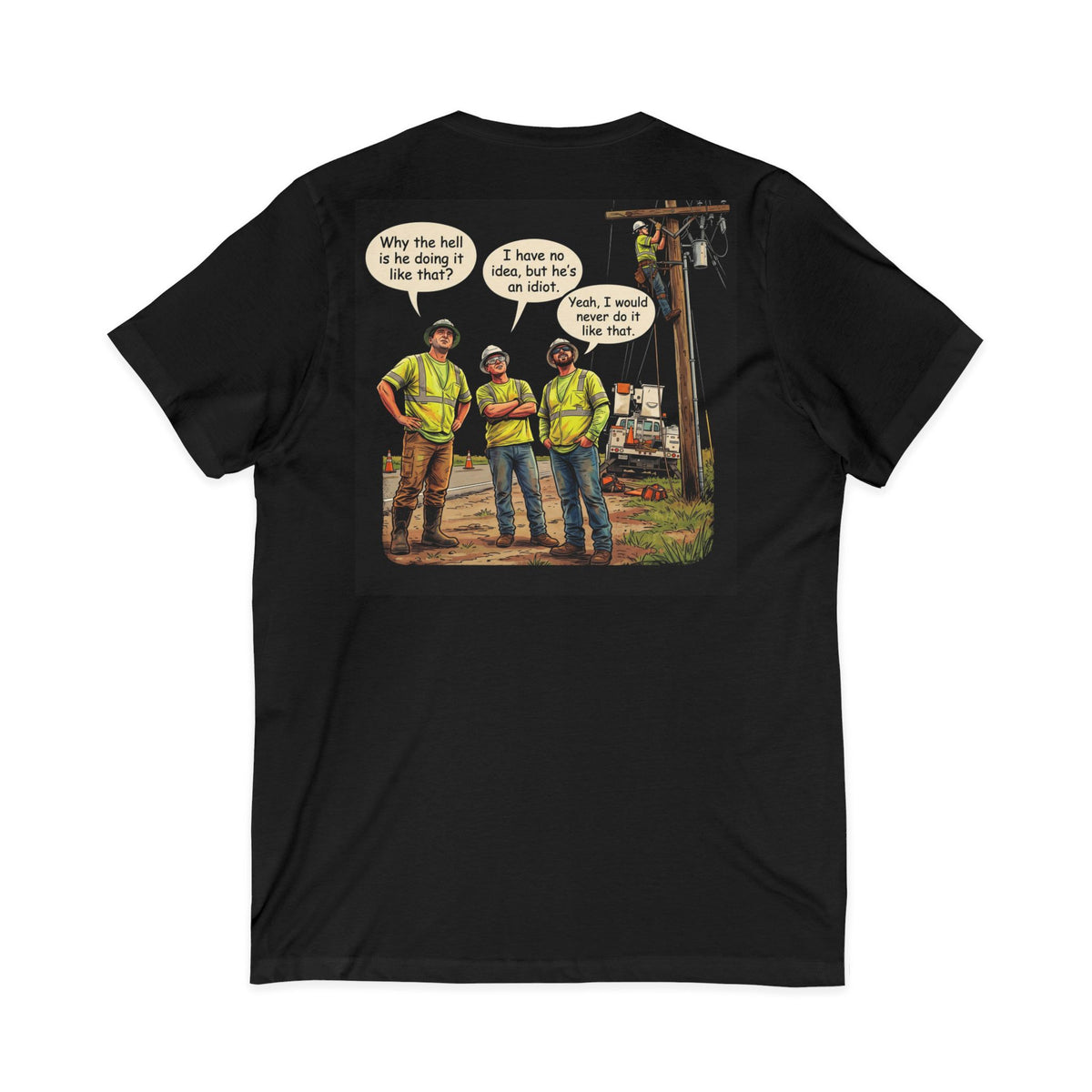 Funny Construction Worker Cartoon V-Neck T-Shirt