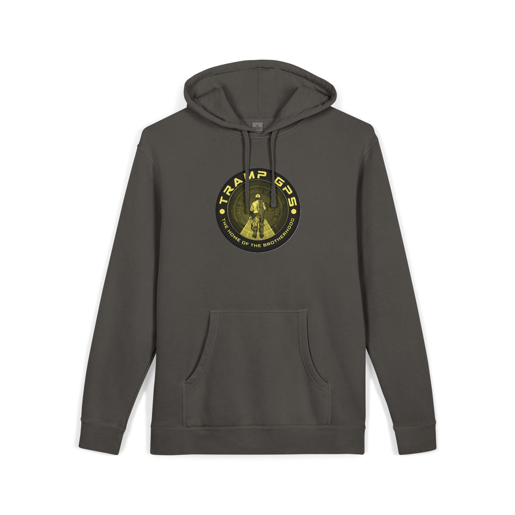 Tramp GPS Hoodie — Vintage Outdoor Badge Pullover