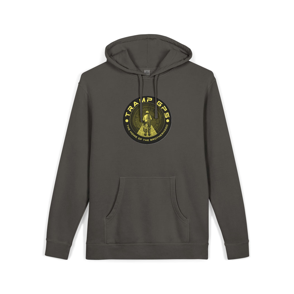 Tramp GPS Hoodie — Vintage Outdoor Badge Pullover