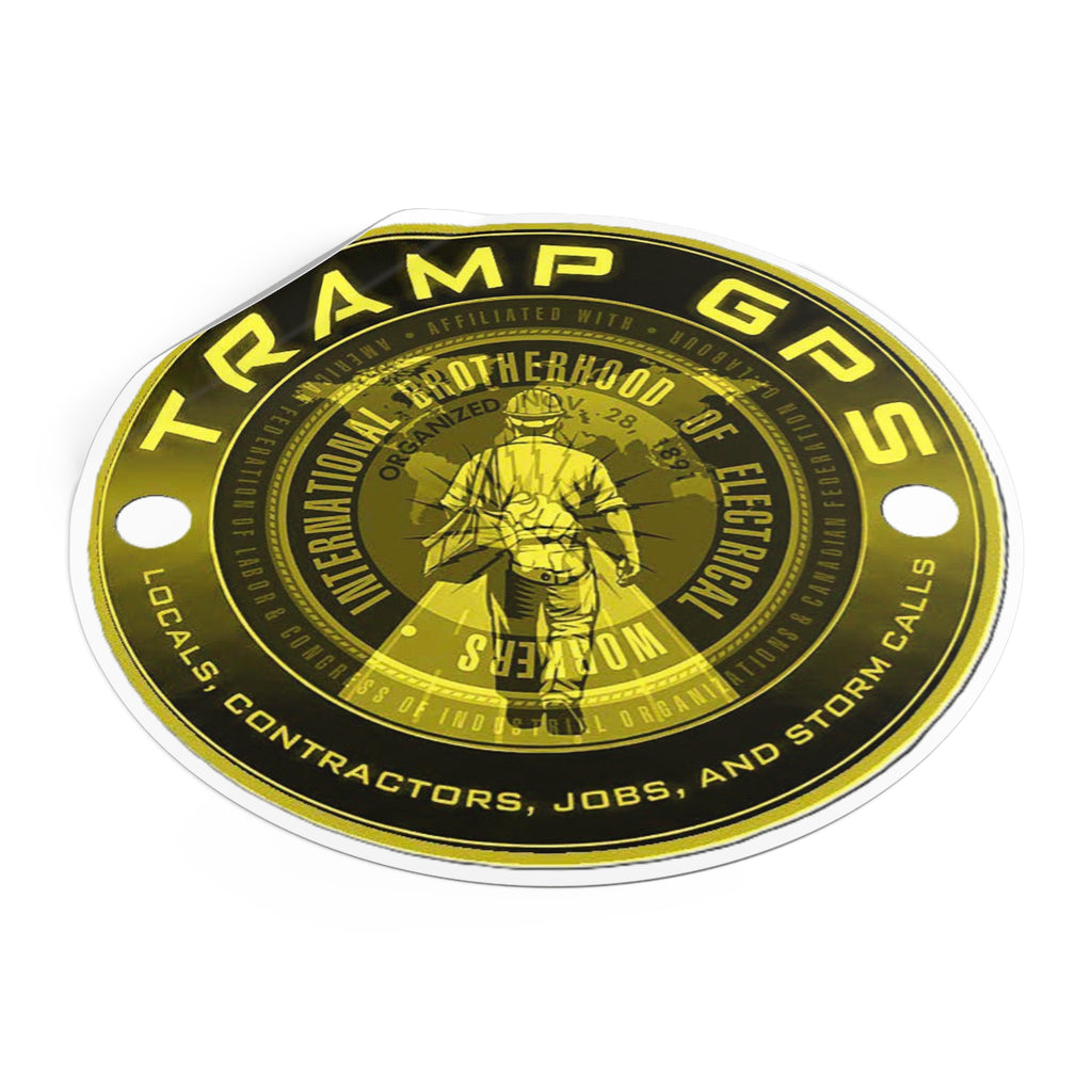 Tramp GPS Round Vinyl Sticker — Electrician Brotherhood Logo, Durable Weatherproof Decal