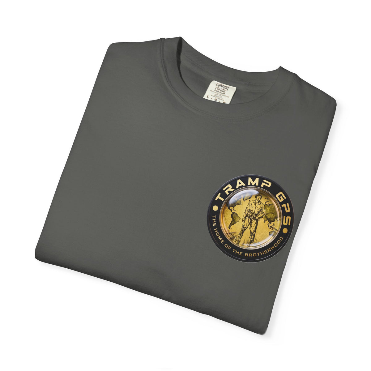 Tramp GPS Graphic T‑Shirt — "Tramp GPS: The Home of the Brotherhood"