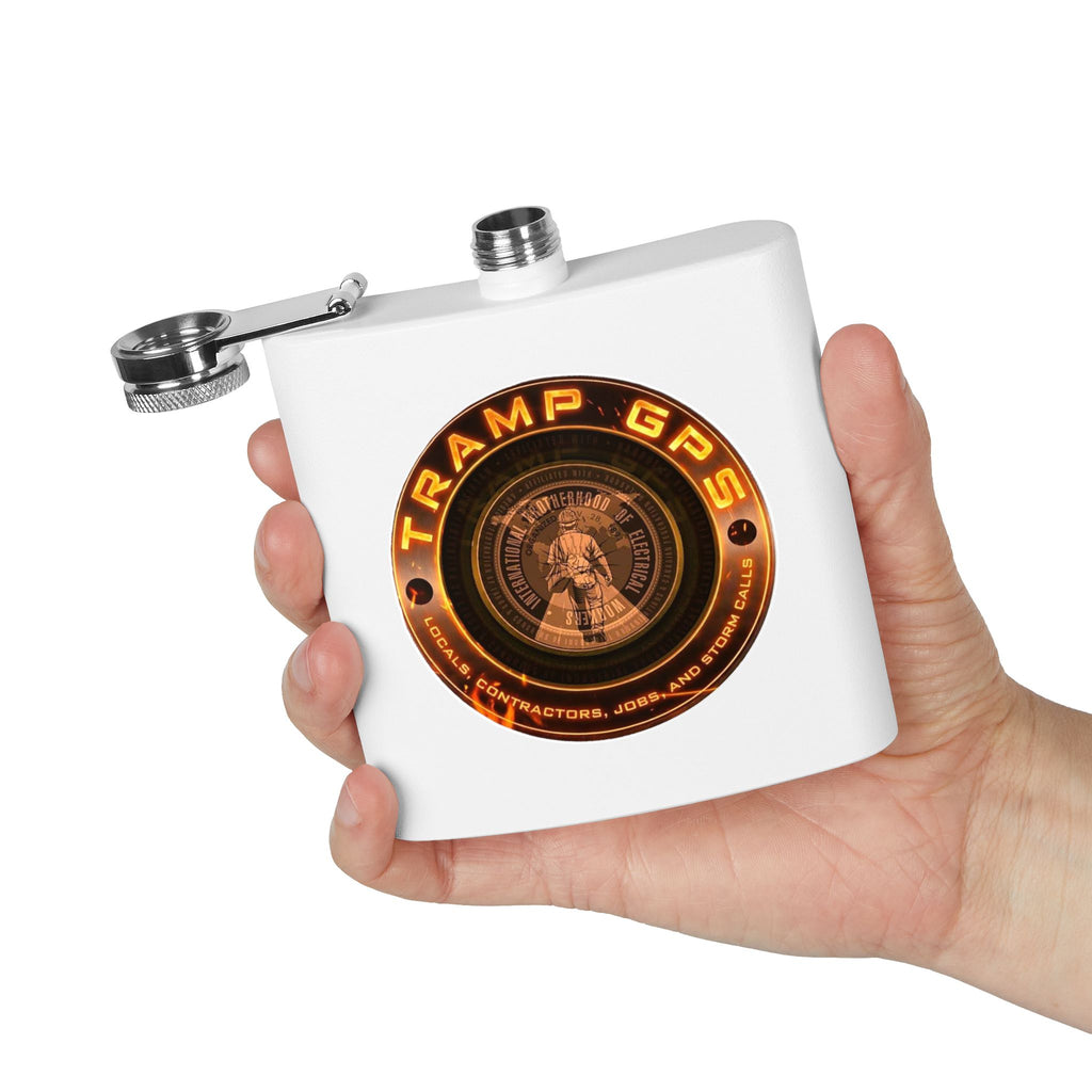 Tramp GPS 6oz Stainless Steel Flask — Vintage Explorer Emblem