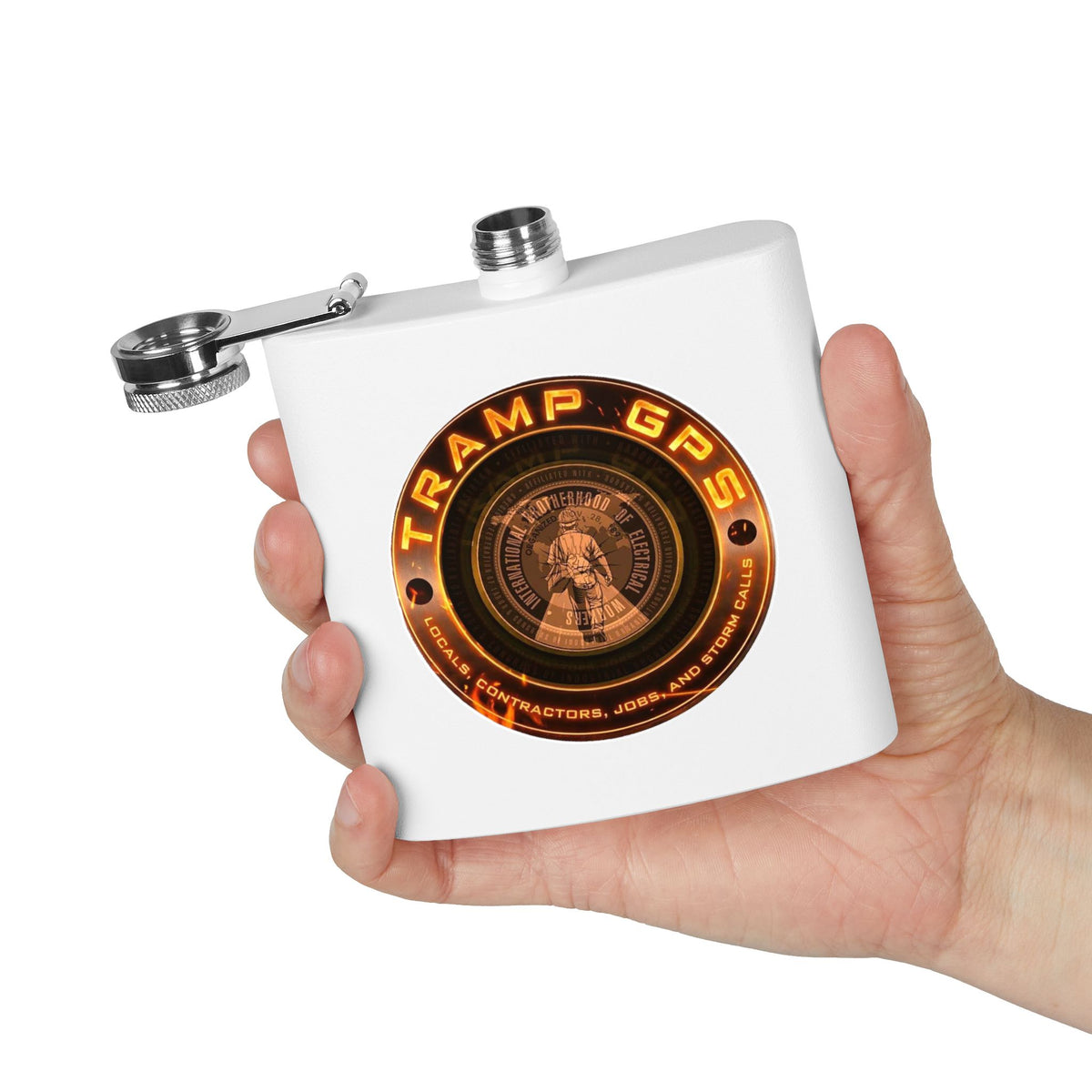 Tramp GPS 6oz Stainless Steel Flask — Vintage Explorer Emblem