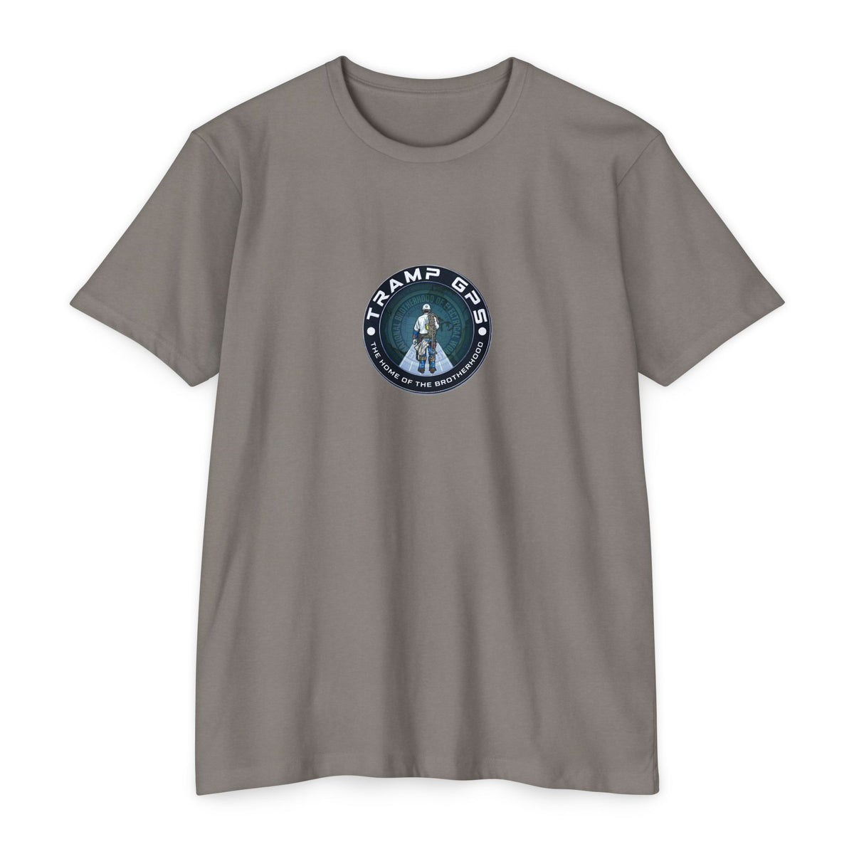 Tramp GPS Graphic T-Shirt — Retro Explorer Patch Design