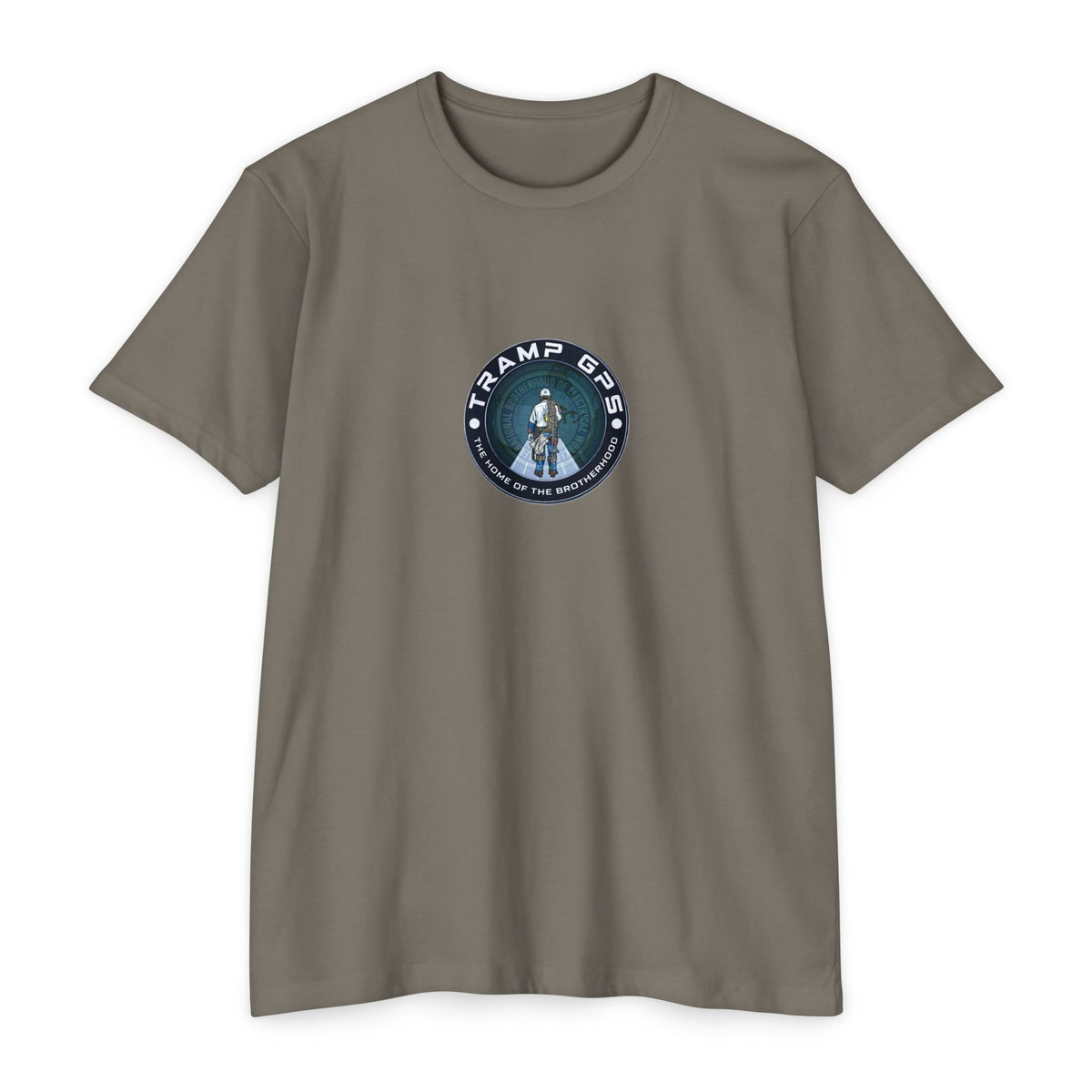 Tramp GPS Graphic T-Shirt — Retro Explorer Patch Design