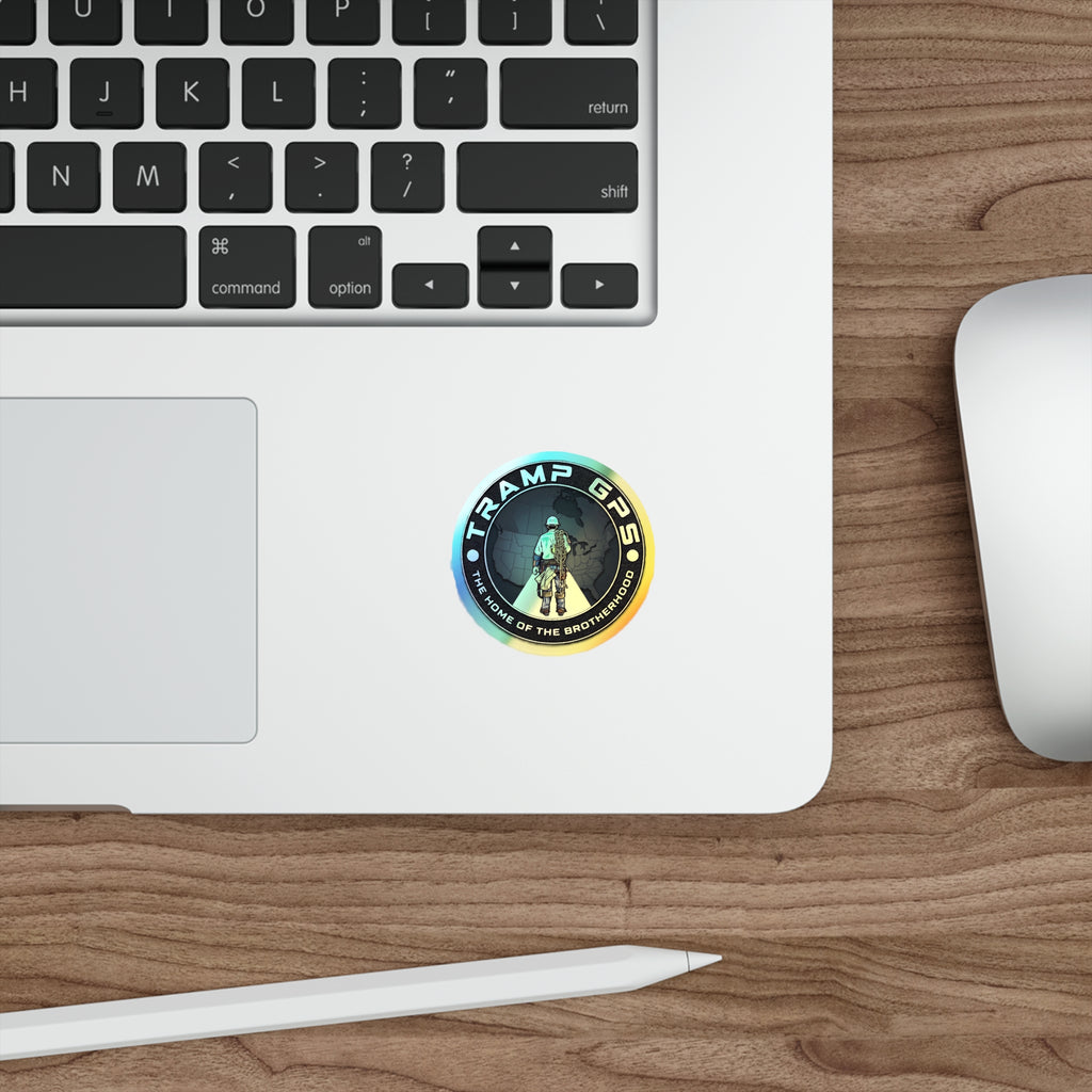 Holographic Die-Cut Sticker — “TRAMP GPS: The Home of the Brotherhood” Adventure Logo