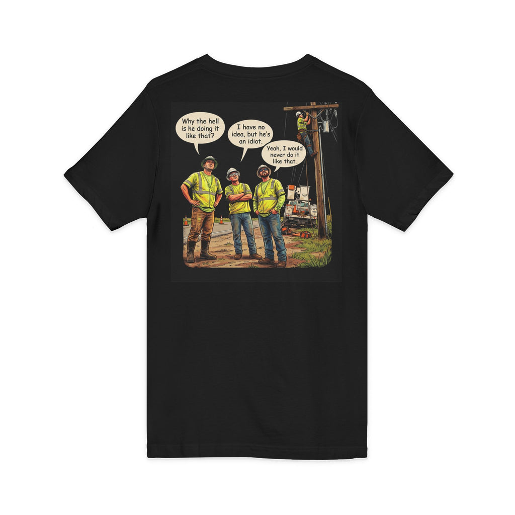 Funny Construction Worker Cartoon V-Neck T-Shirt