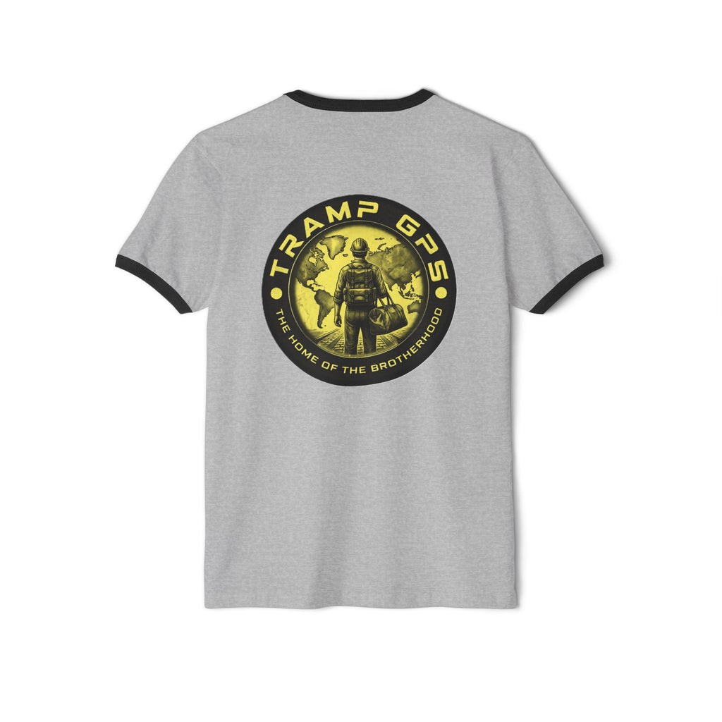 Tramp GPS Logo Ringer T-Shirt — 'Home of the Brotherhood' Retro Adventure Tee
