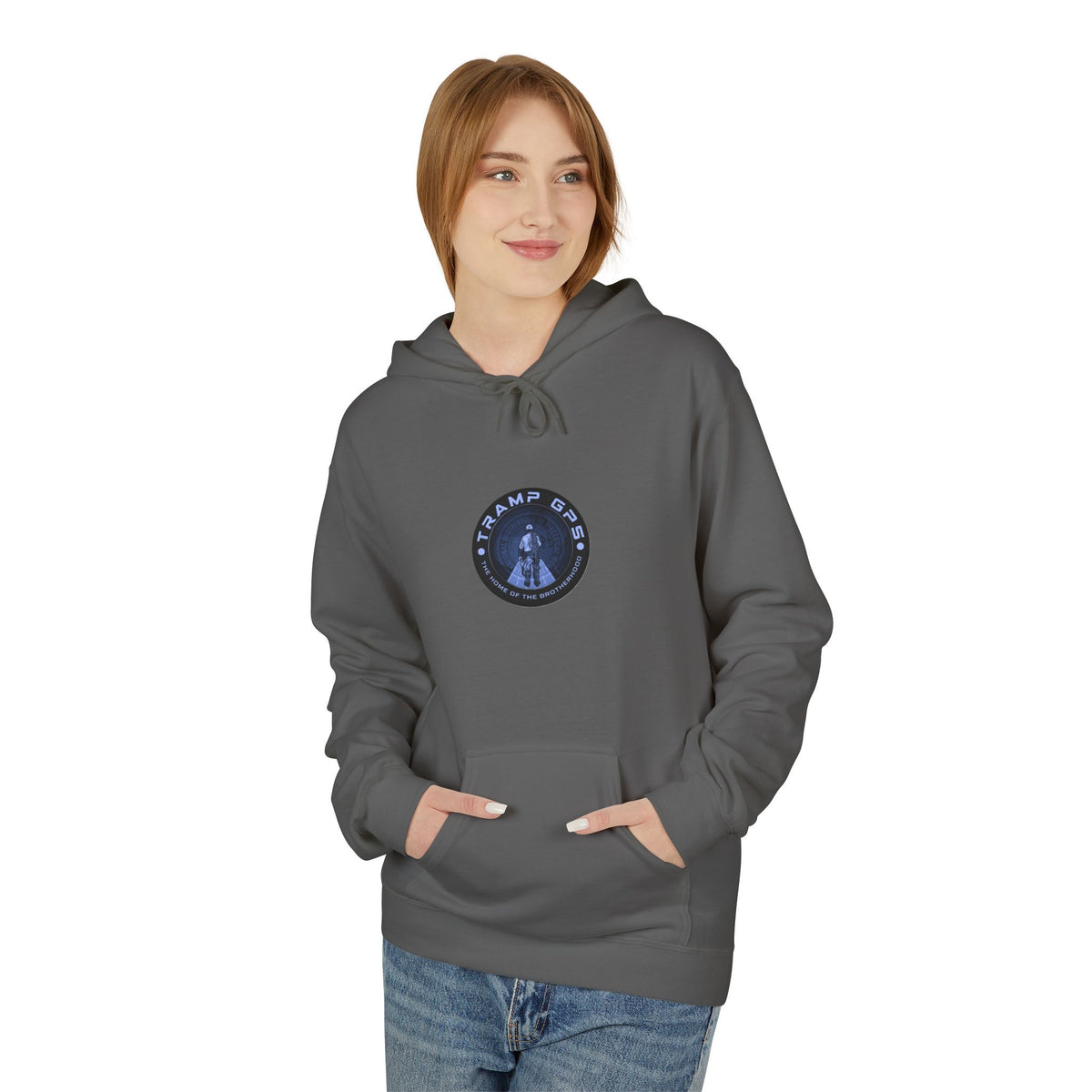 Tramp GPS Logo Hoodie — Retro Badge Graphic Pullover