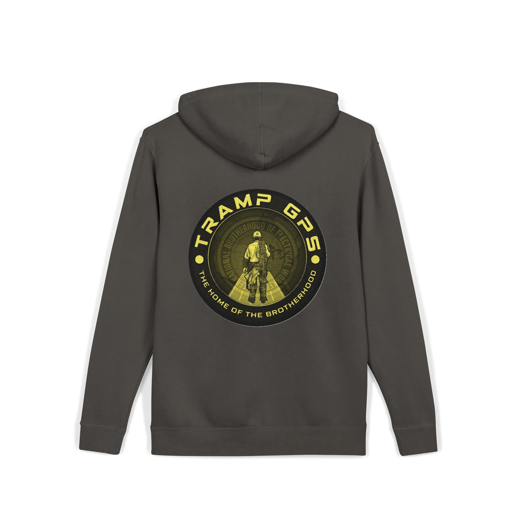 Tramp GPS Hoodie — Vintage Outdoor Badge Pullover