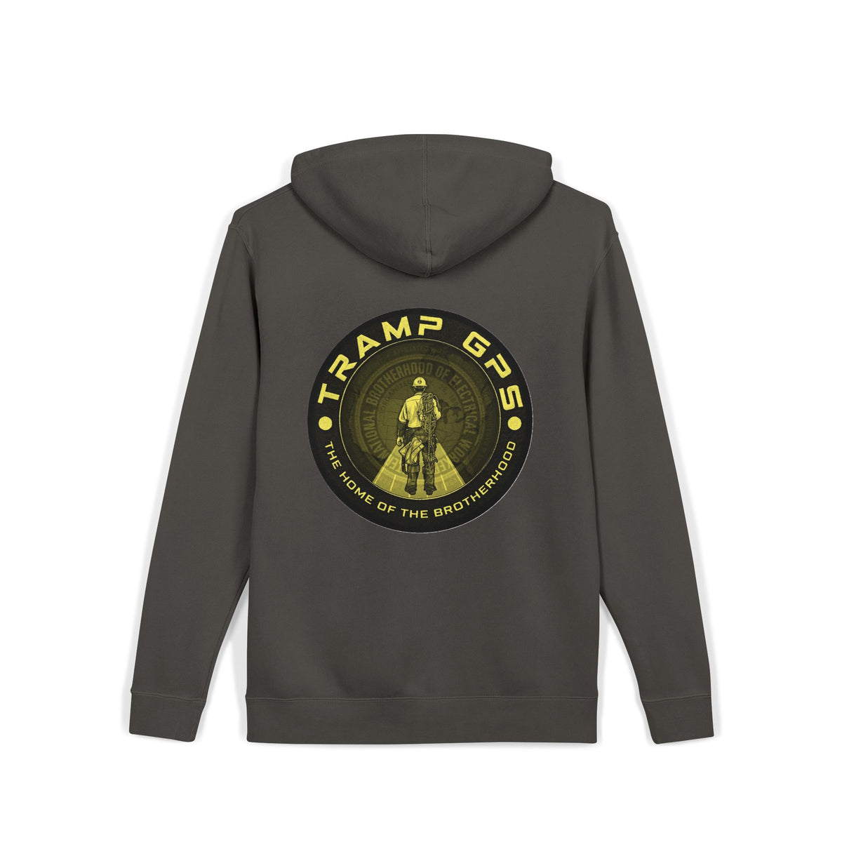Tramp GPS Hoodie — Vintage Outdoor Badge Pullover