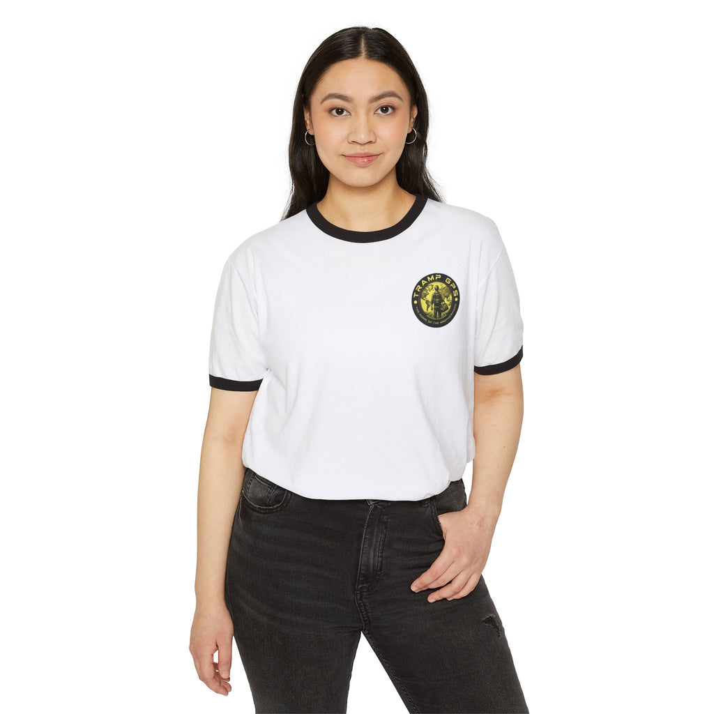Tramp GPS Logo Ringer T-Shirt — 'Home of the Brotherhood' Retro Adventure Tee