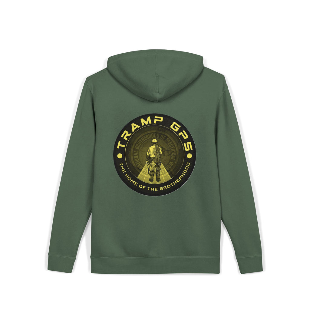Tramp GPS Hoodie — Vintage Outdoor Badge Pullover