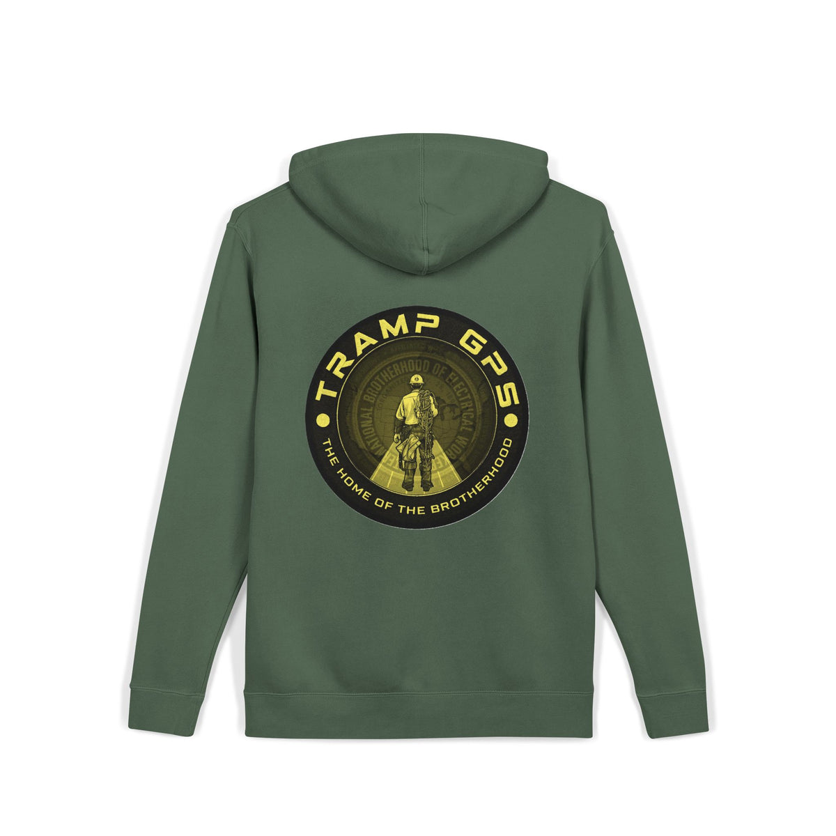 Tramp GPS Hoodie — Vintage Outdoor Badge Pullover