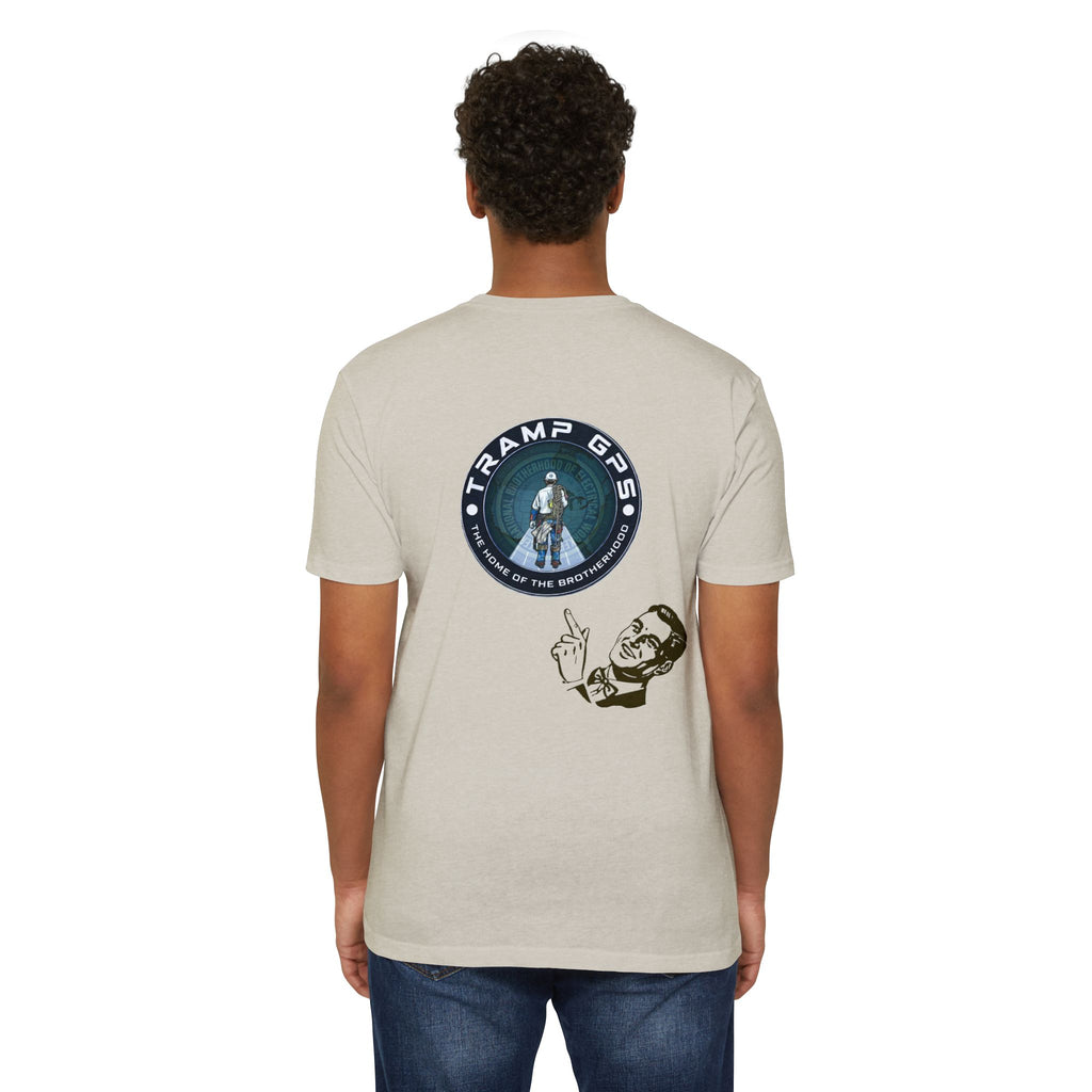 Tramp GPS Graphic T-Shirt — Retro Explorer Patch Design