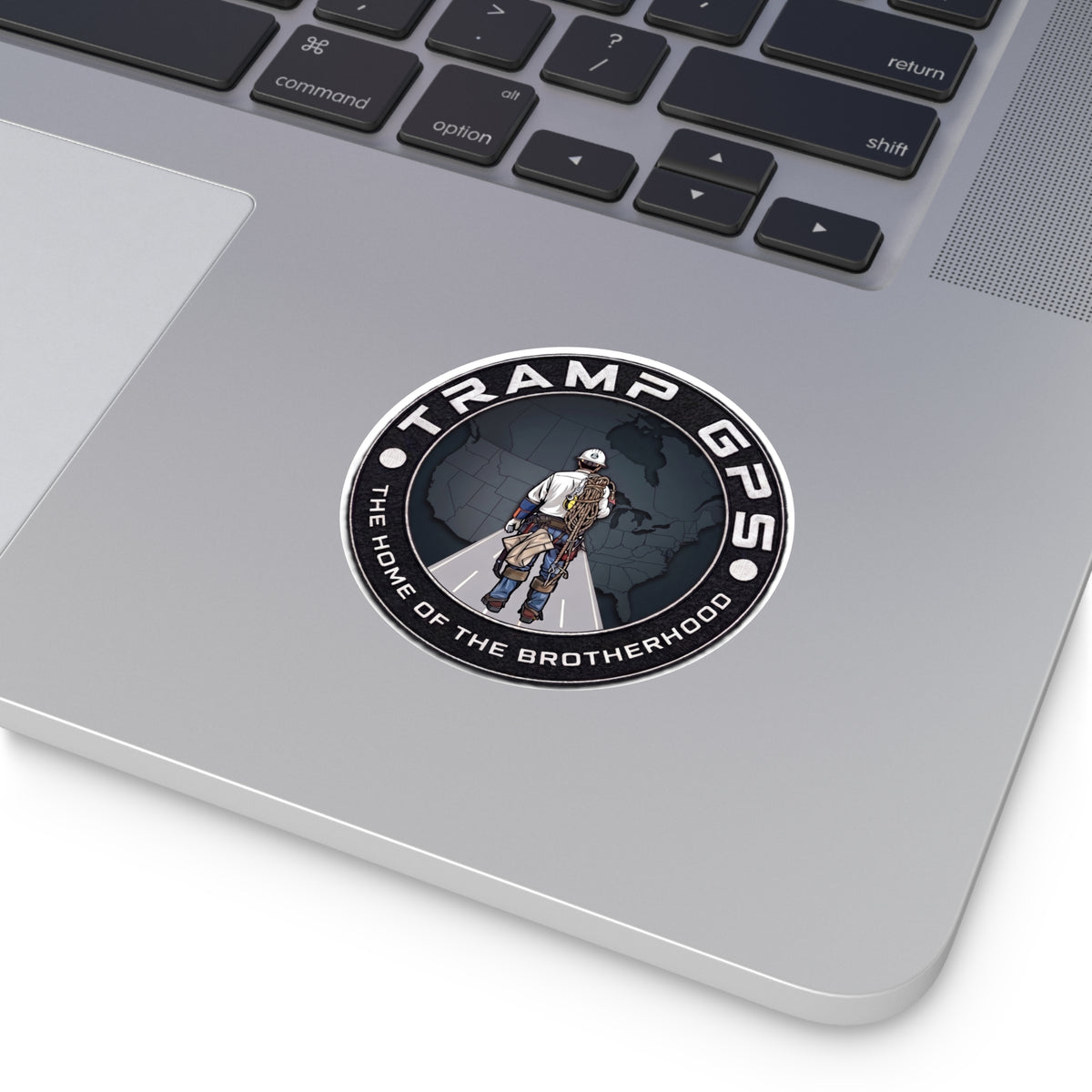Tramp GPS Round Vinyl Sticker — 'The Home of the Brotherhood' Lineman Design