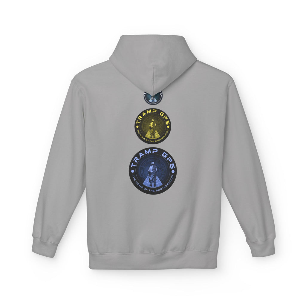Tramp GPS Logo Hoodie — Retro Badge Graphic Pullover