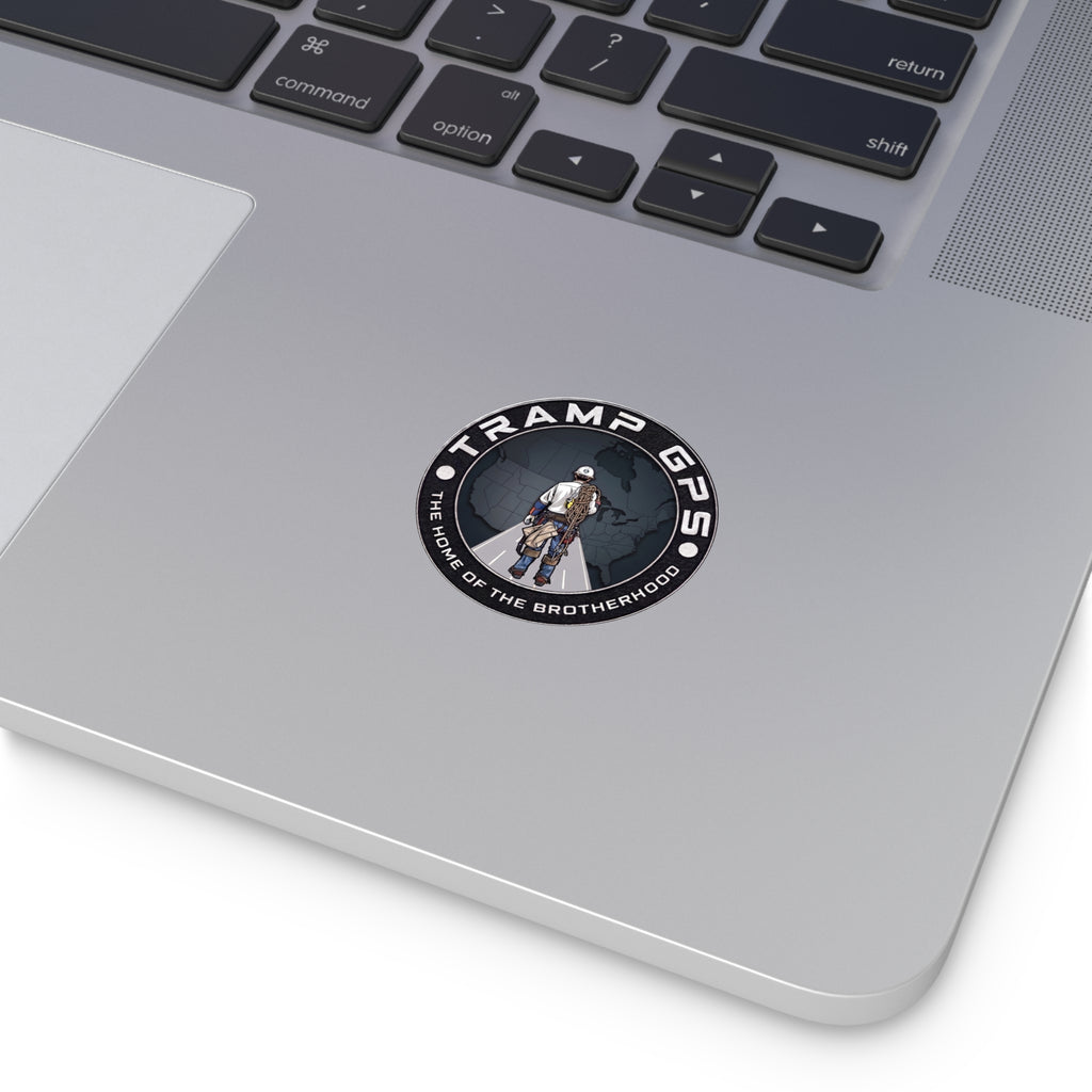Tramp GPS Round Vinyl Sticker — 'The Home of the Brotherhood' Lineman Design