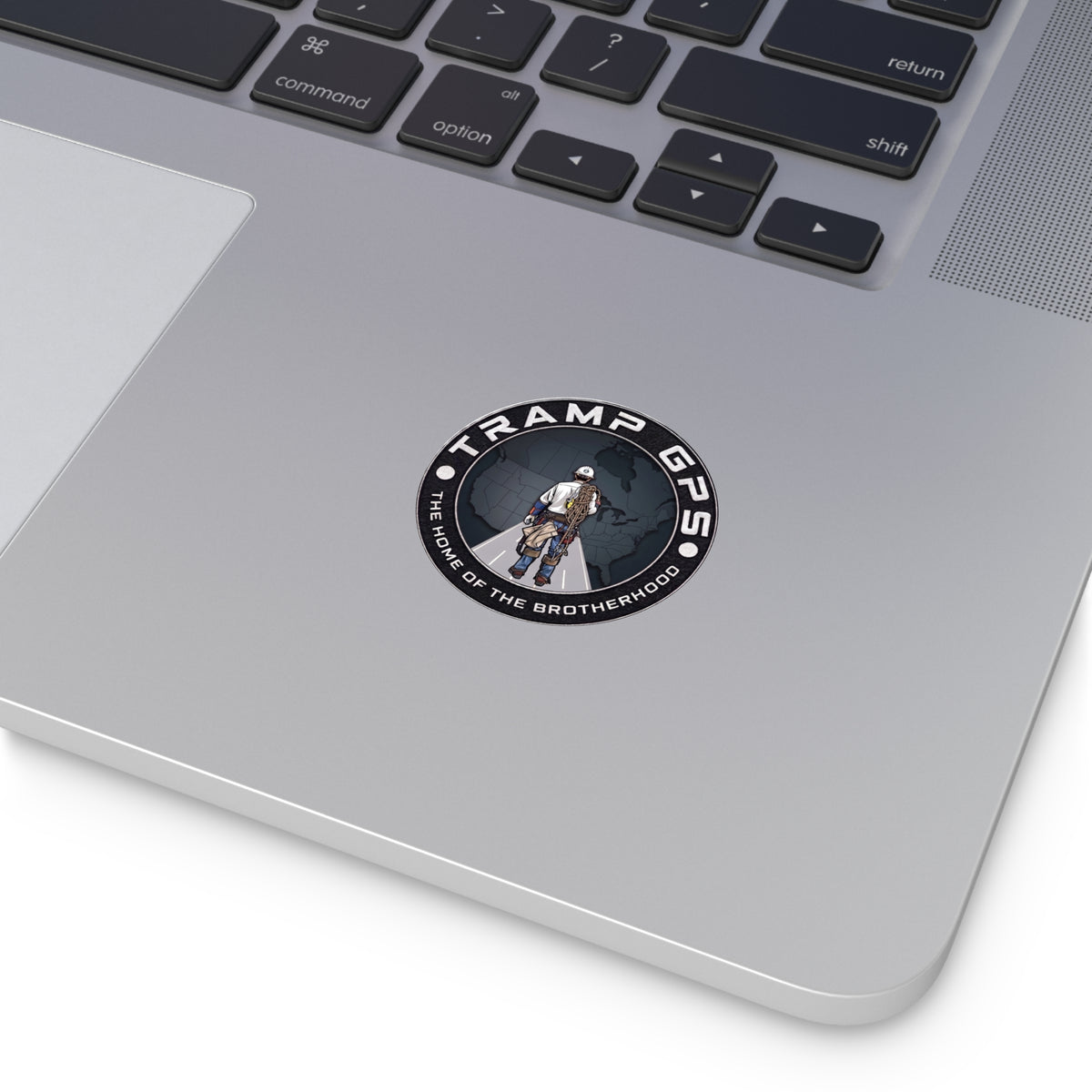 Tramp GPS Round Vinyl Sticker — 'The Home of the Brotherhood' Lineman Design