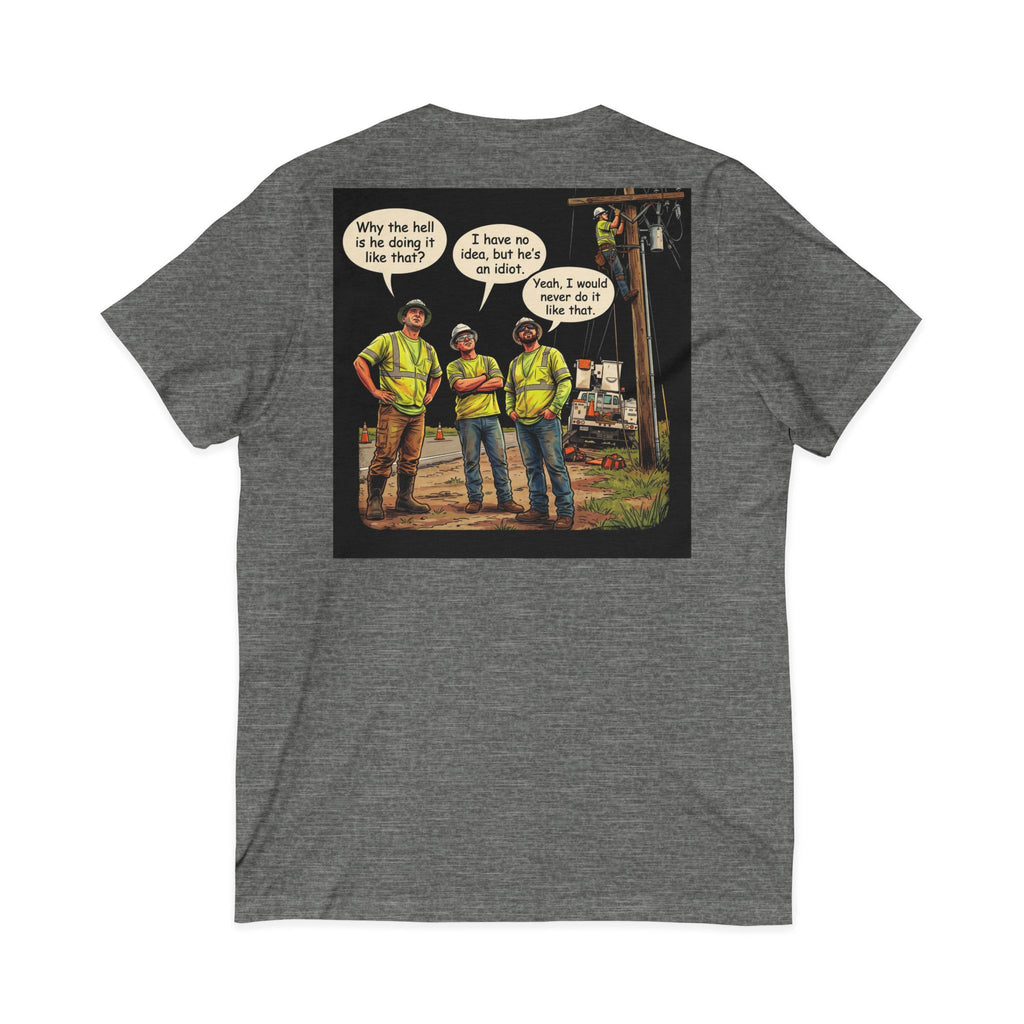 Funny Construction Worker Cartoon V-Neck T-Shirt