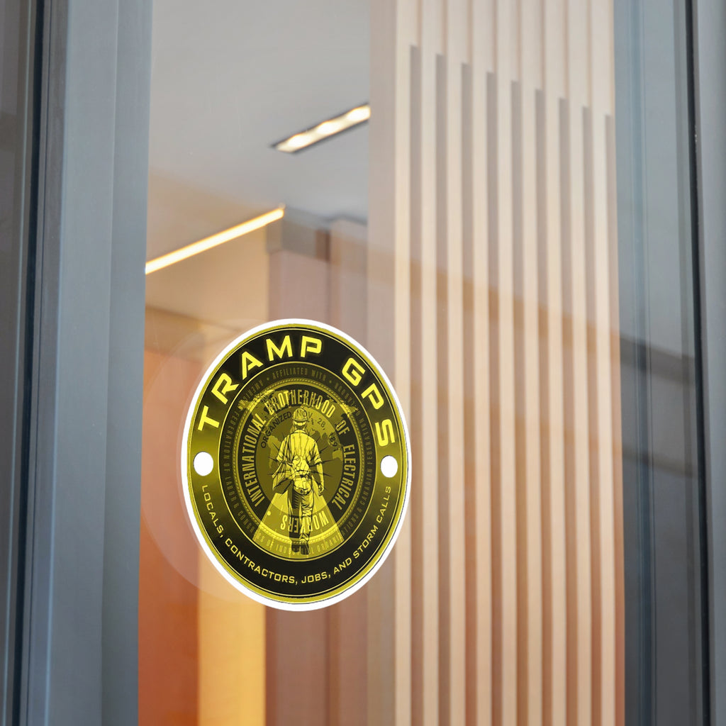 Tramp GPS Round Vinyl Sticker — Electrician Brotherhood Logo, Durable Weatherproof Decal