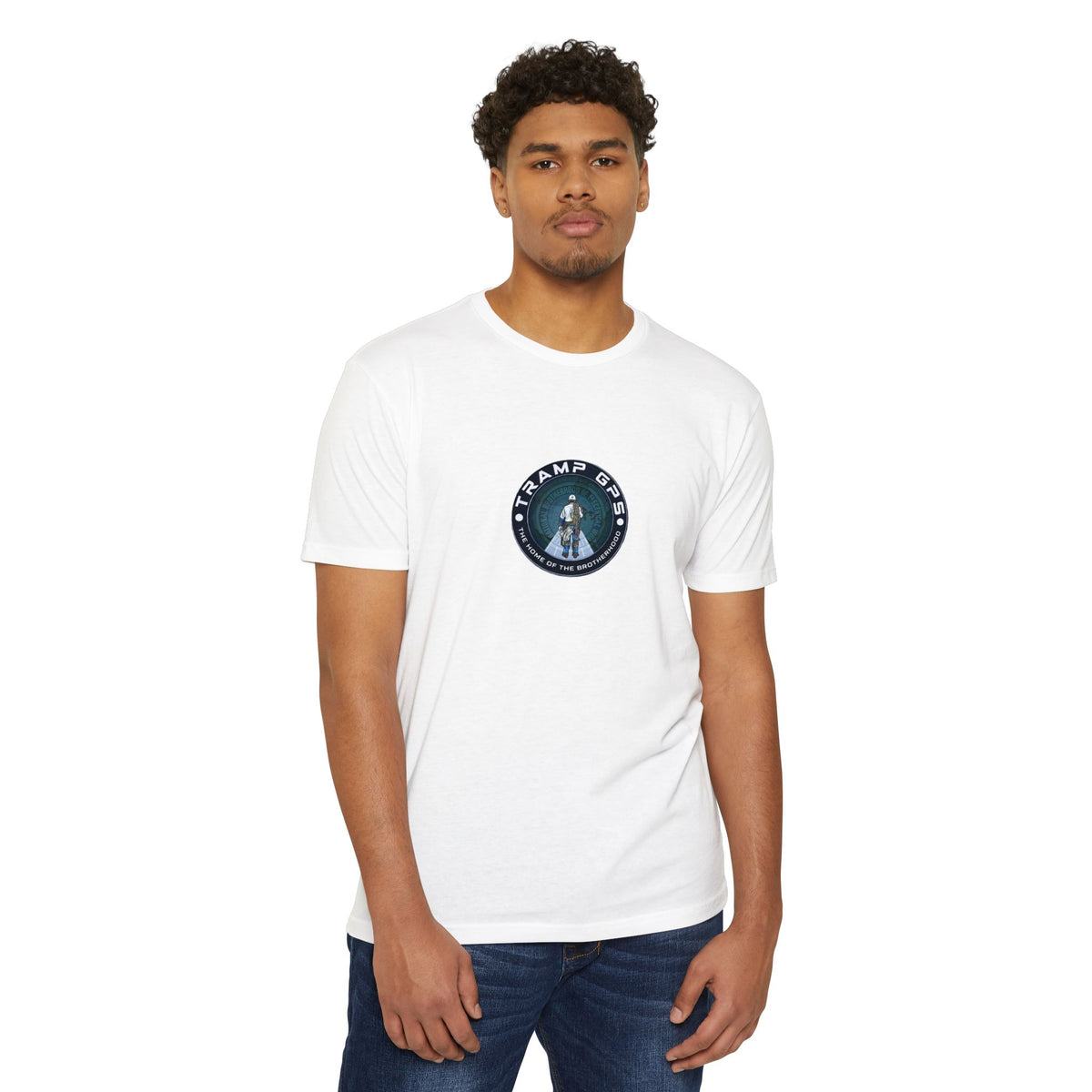 Tramp GPS Graphic T-Shirt — Retro Explorer Patch Design